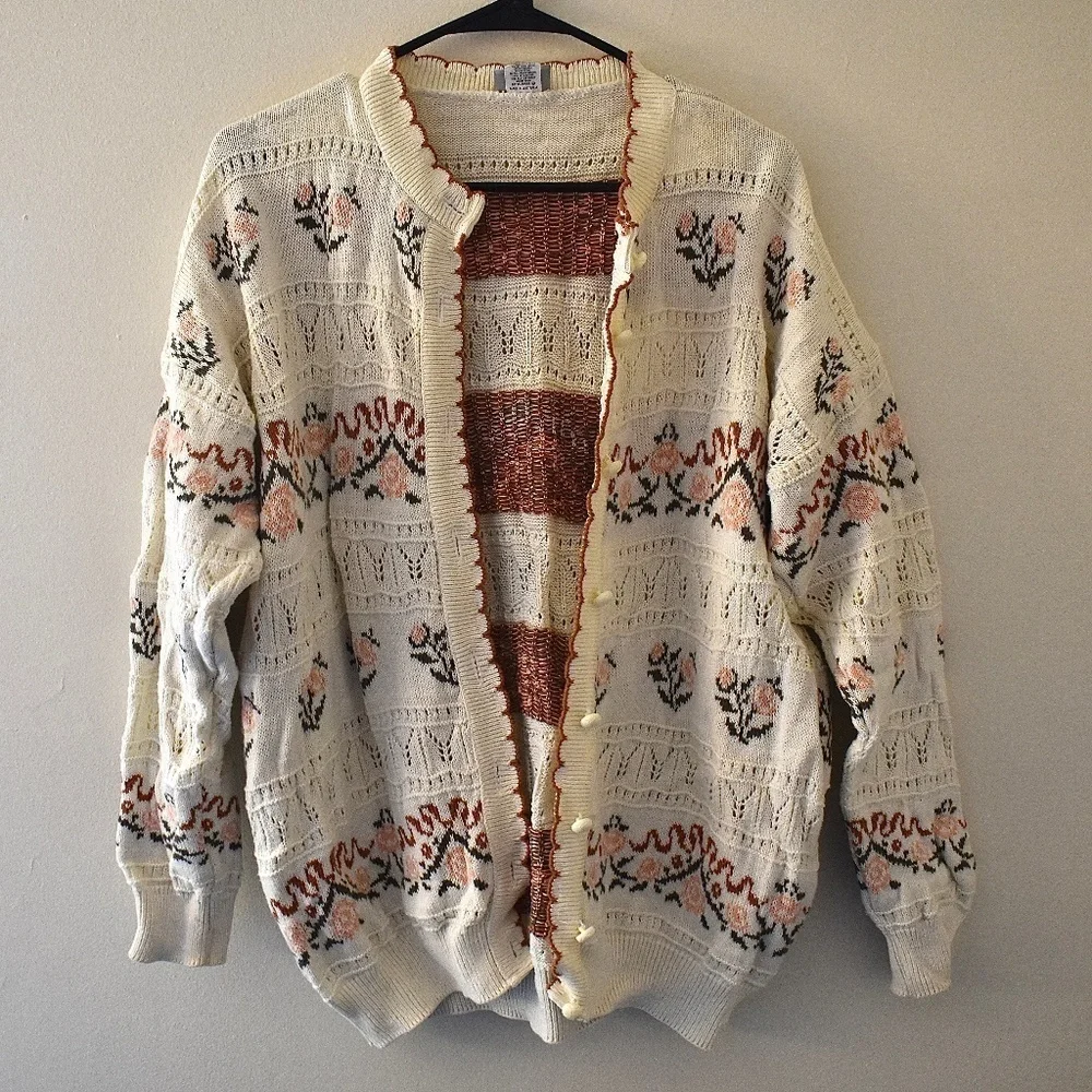 L- Enhance Vintage Floral Warm Cotton Australian Cardigan